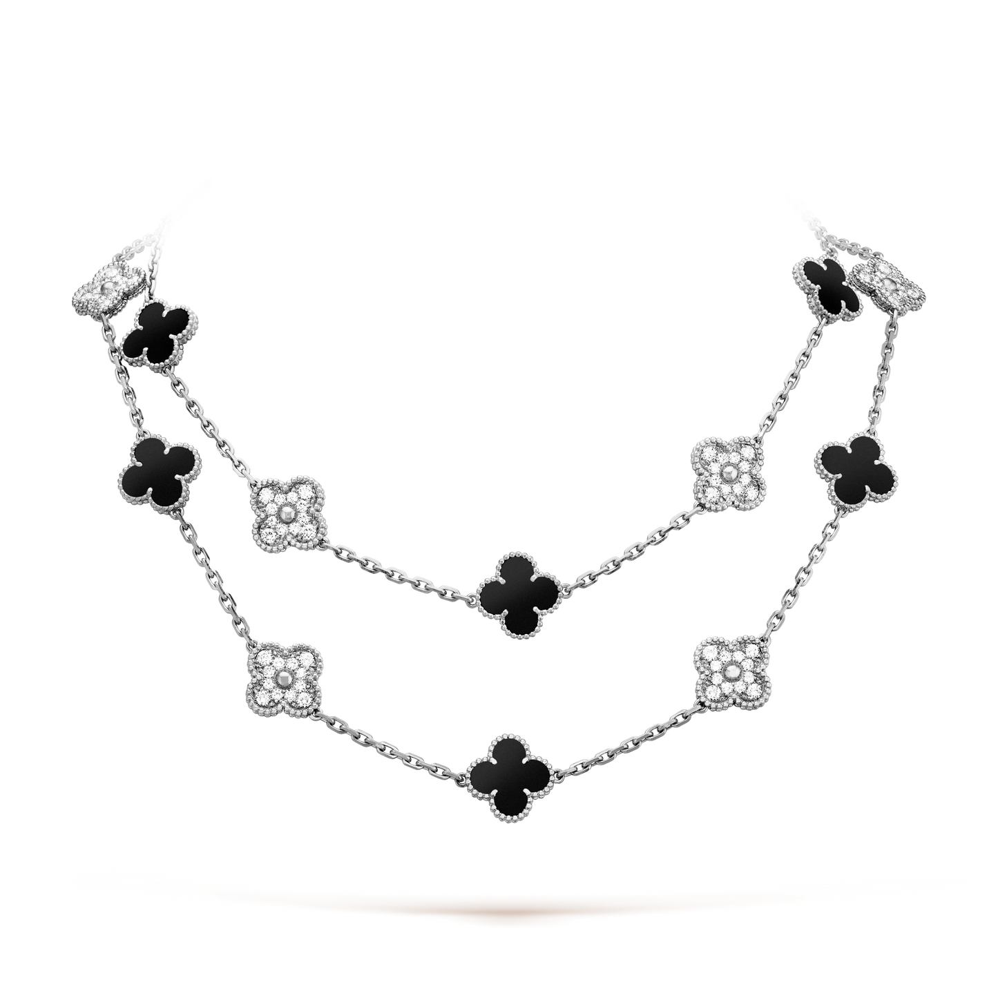 [Lora-Jewelry]TRÈFLE 20 MOTIFS ONYX DIAMANT ARGENT