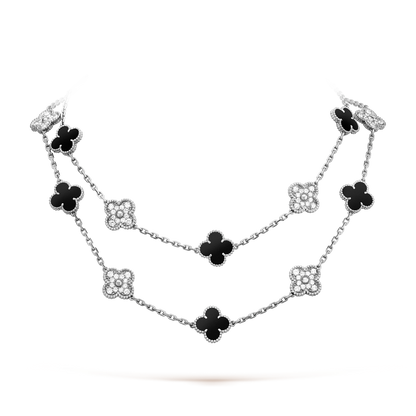 [Lora-Jewelry]TRÈFLE 20 MOTIFS ONYX DIAMANT ARGENT