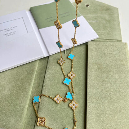 [Lora-Jewelry] COLLIER TRÈFLE 20 MOTIFS TURQUOISE DIAMANT