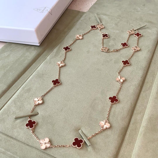 [Lora-Jewelry]CLOVER 20 MOTIFS LASER CARNELIAN NECKLACE