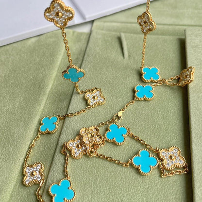 [Lora-Jewelry] COLLIER TRÈFLE 20 MOTIFS TURQUOISE DIAMANT