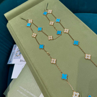 [Lora-Jewelry] COLLIER TRÈFLE 20 MOTIFS TURQUOISE DIAMANT