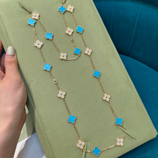 [Lora-Jewelry]CLOVER 20 MOTIFS TURQUOISE DIAMOND NECKLACE