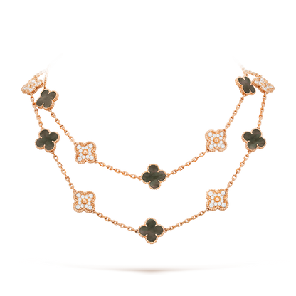 [Lora-Jewelry]CLOVER 20 MOTIFS DARK MOP DIAMOND  NECKLACE