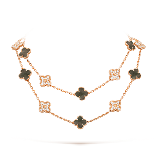 [Lora-Jewelry]CLOVER 20 MOTIFS DARK MOP DIAMOND  NECKLACE