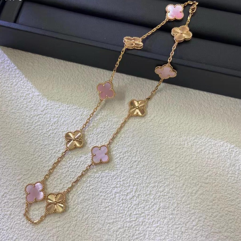 [Lora-Jewelry] COLLIER CLOVER 10 MOTIFS LASER ROSE MOP