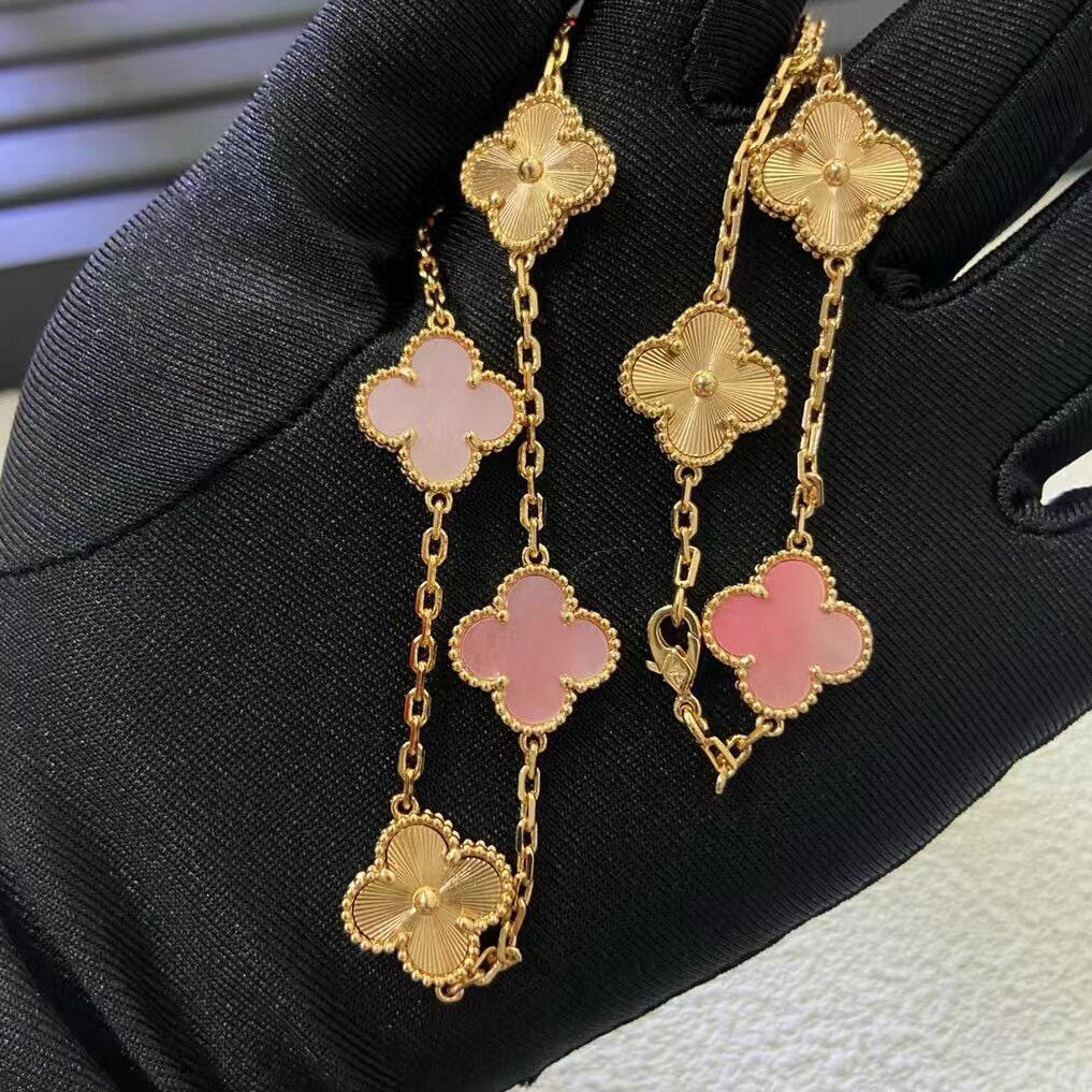 [Lora-Jewelry] COLLIER CLOVER 10 MOTIFS LASER ROSE MOP
