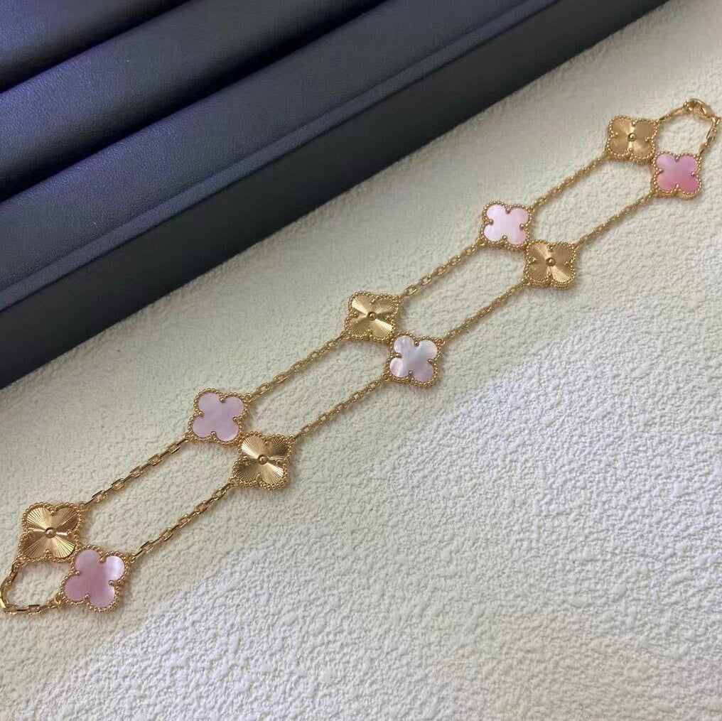 [Lora-Jewelry] COLLIER CLOVER 10 MOTIFS LASER ROSE MOP