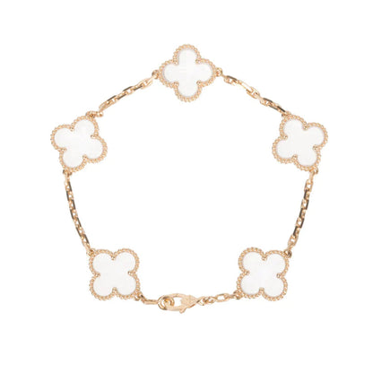 [ローラジュエリー]クローバー 5モチーフ ロッククリスタル ピンクゴールド ブレスレット