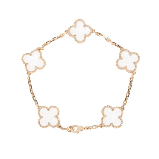 [Lora-Jewelry]CLOVER 5 MOTIF ROCK CRYSTAL PINK GOLD BRACELET