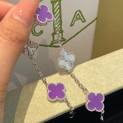 [Lora-Jewelry]CLOVER  5 MOTIFS  PURPLE VIOLET BRACELET SILVER