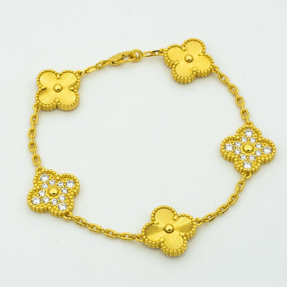 [Lora-Jewelry]CLOVER BRACELET 5 MOTIFS GOLD DIAMOND