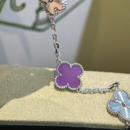 [Lora-Jewelry]CLOVER  5 MOTIFS  PURPLE VIOLET BRACELET SILVER
