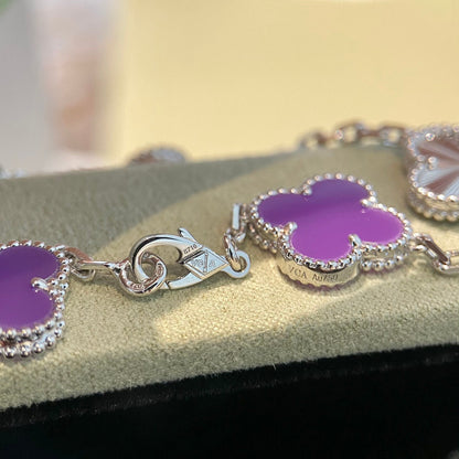 [Lora-Jewelry]CLOVER  5 MOTIFS  PURPLE VIOLET BRACELET SILVER