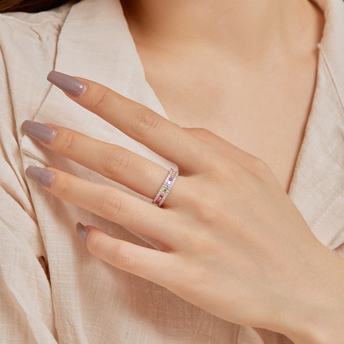 [Lora-Jewelry] Bague quotidienne délicate et colorée à taille ronde