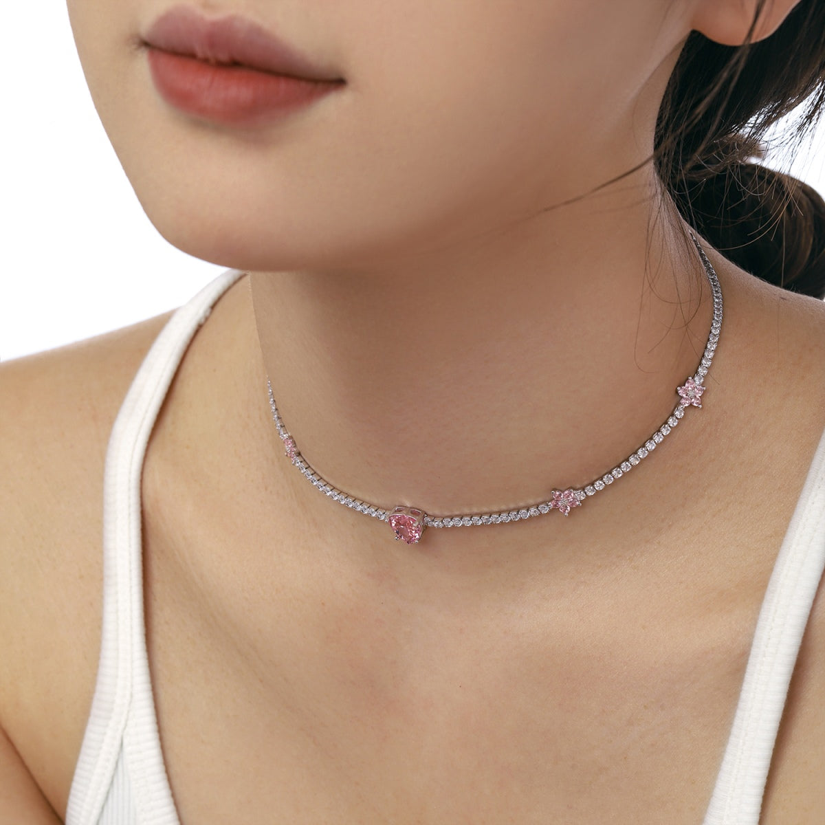 [Lora-Jewelry] Collier éblouissant en forme de cœur rose