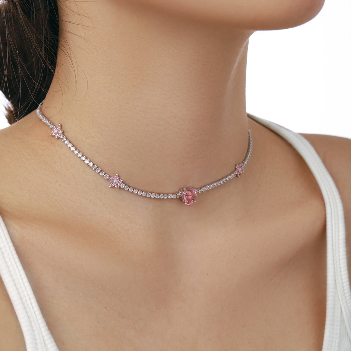 [Lora-Jewelry] Collier éblouissant en forme de cœur rose