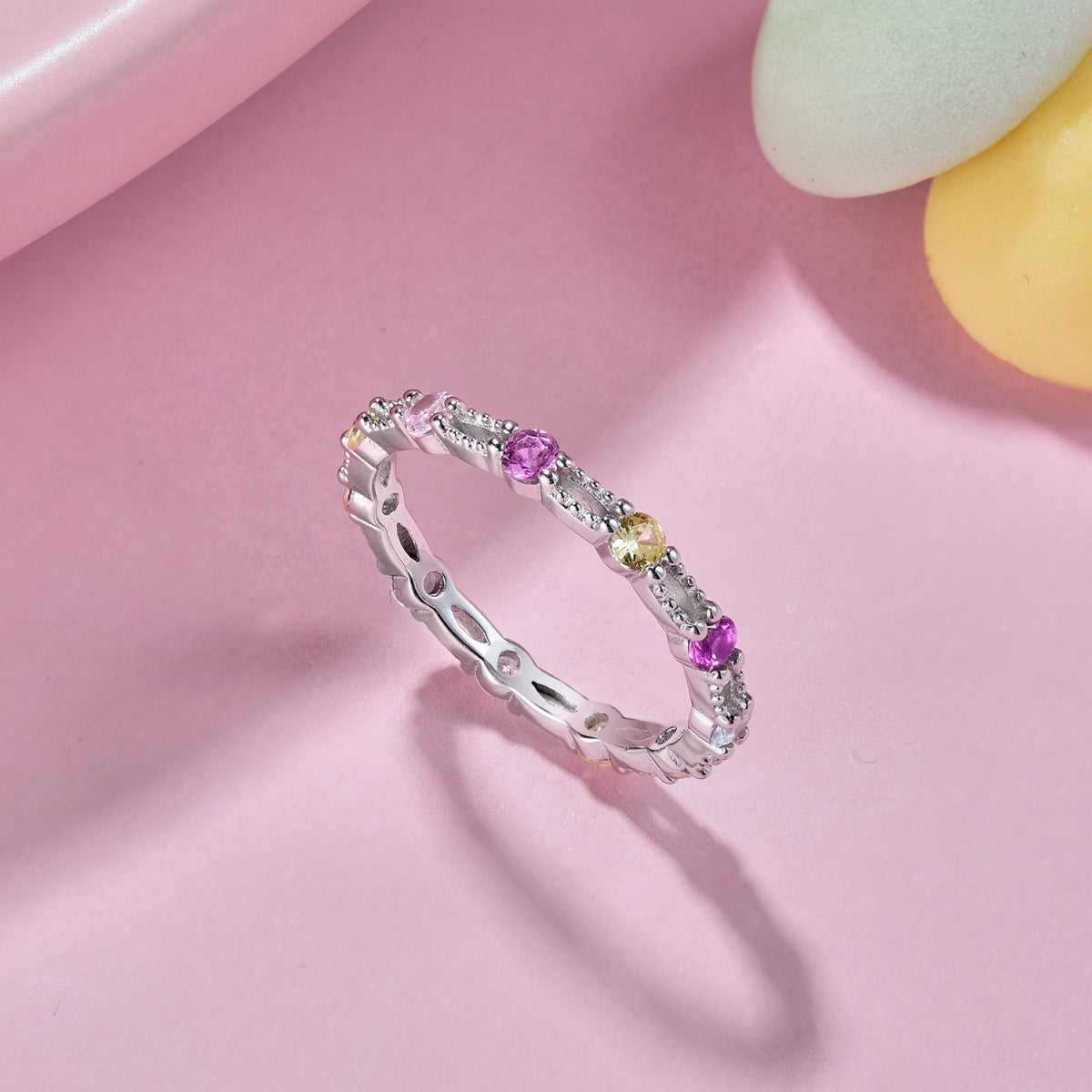 [Lora-Jewelry] Bague tennis ronde colorée et scintillante