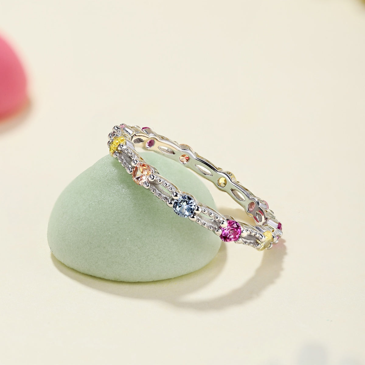 [Lora-Jewelry] Bague tennis ronde colorée et scintillante