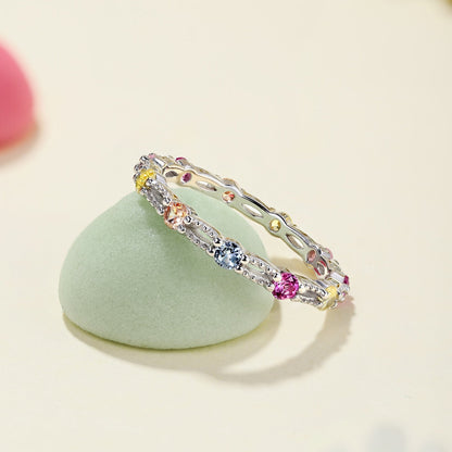 [Lora-Jewelry] Bague tennis ronde colorée et scintillante