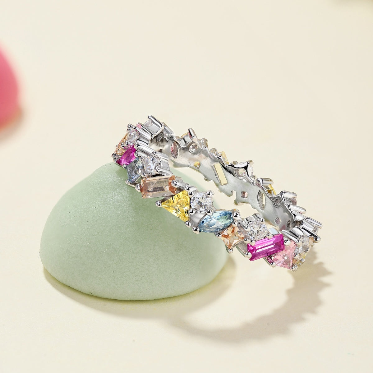 [Lora-Jewelry]まばゆいばかりの多色マルチカットデイリーリング