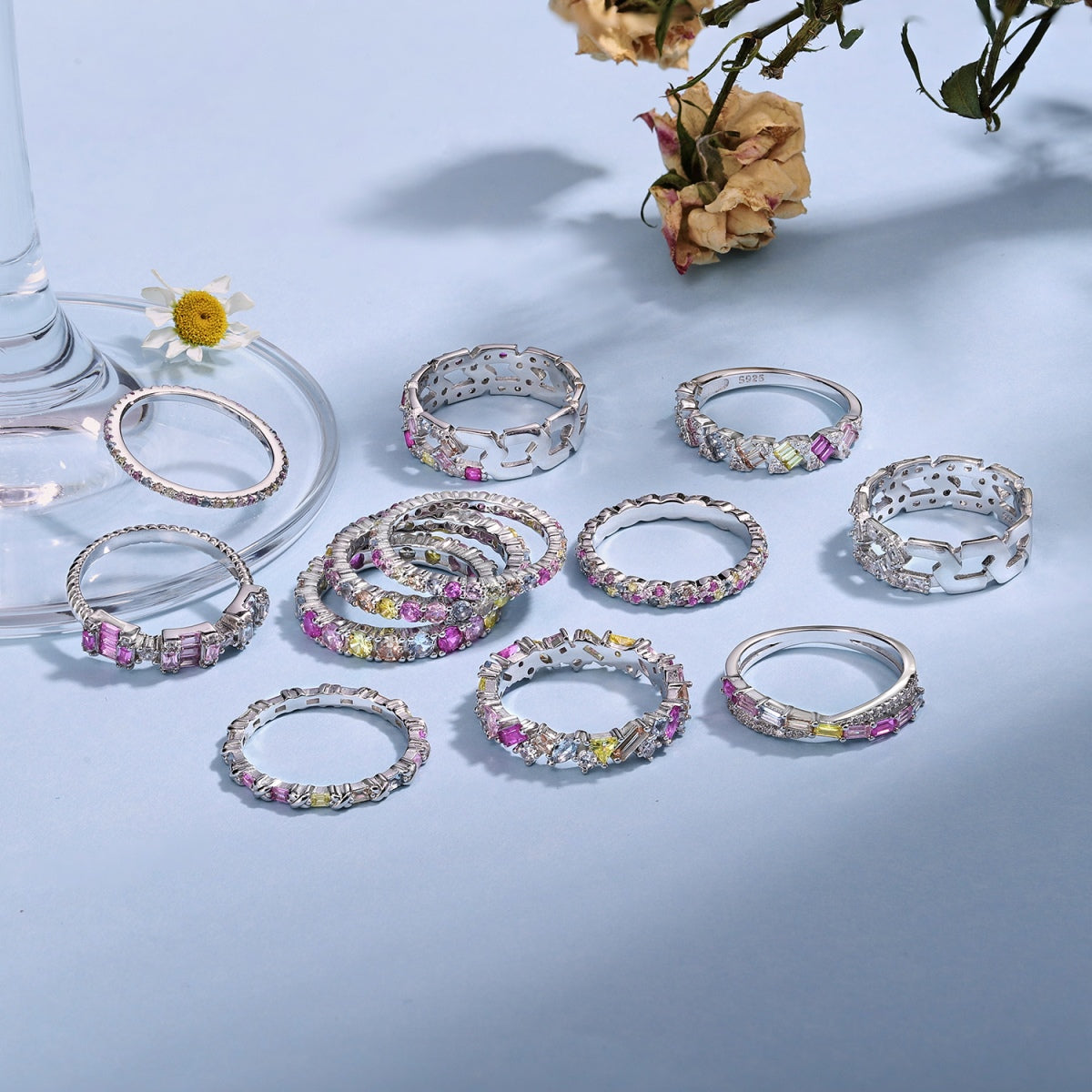 [Lora-Jewelry]まばゆいばかりの多色マルチカットデイリーリング