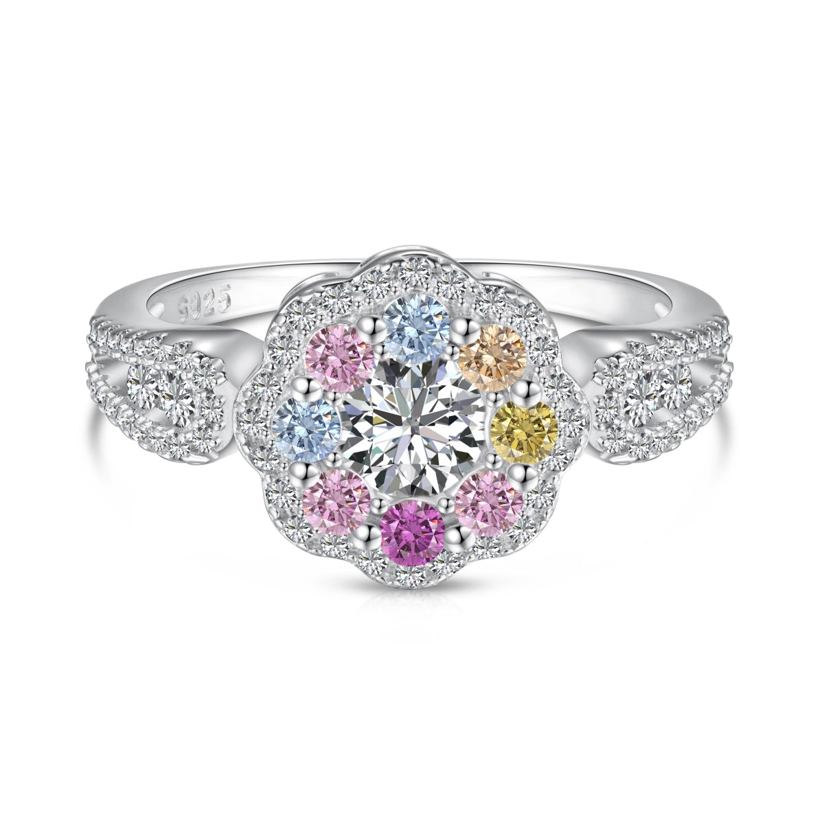 [Lora-Jewelry]繊細でカラフルなラウンドカットフラワーシェイプの結婚指輪