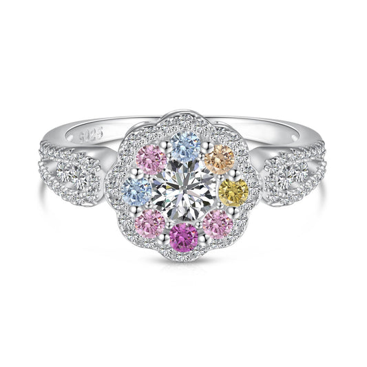 [Lora-Jewelry] Bague de mariage délicate et colorée en forme de fleur ronde coupée