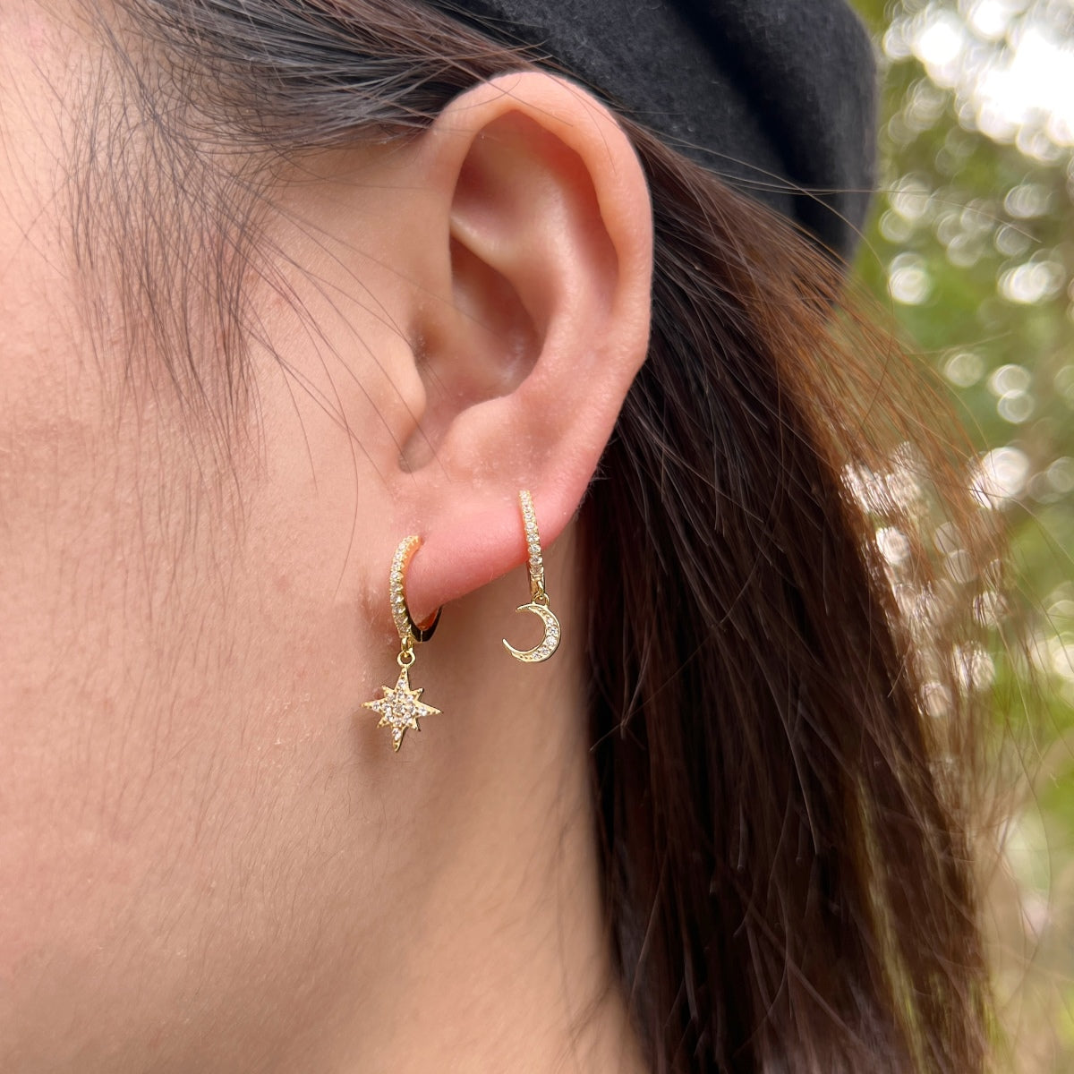 [Lora-Jewelry]Boucles d'oreilles asymétriques étoile et lune