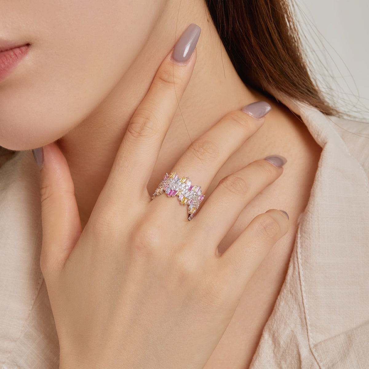 [Lora-Jewelry] Bague quotidienne luxueuse et colorée à taille radiante