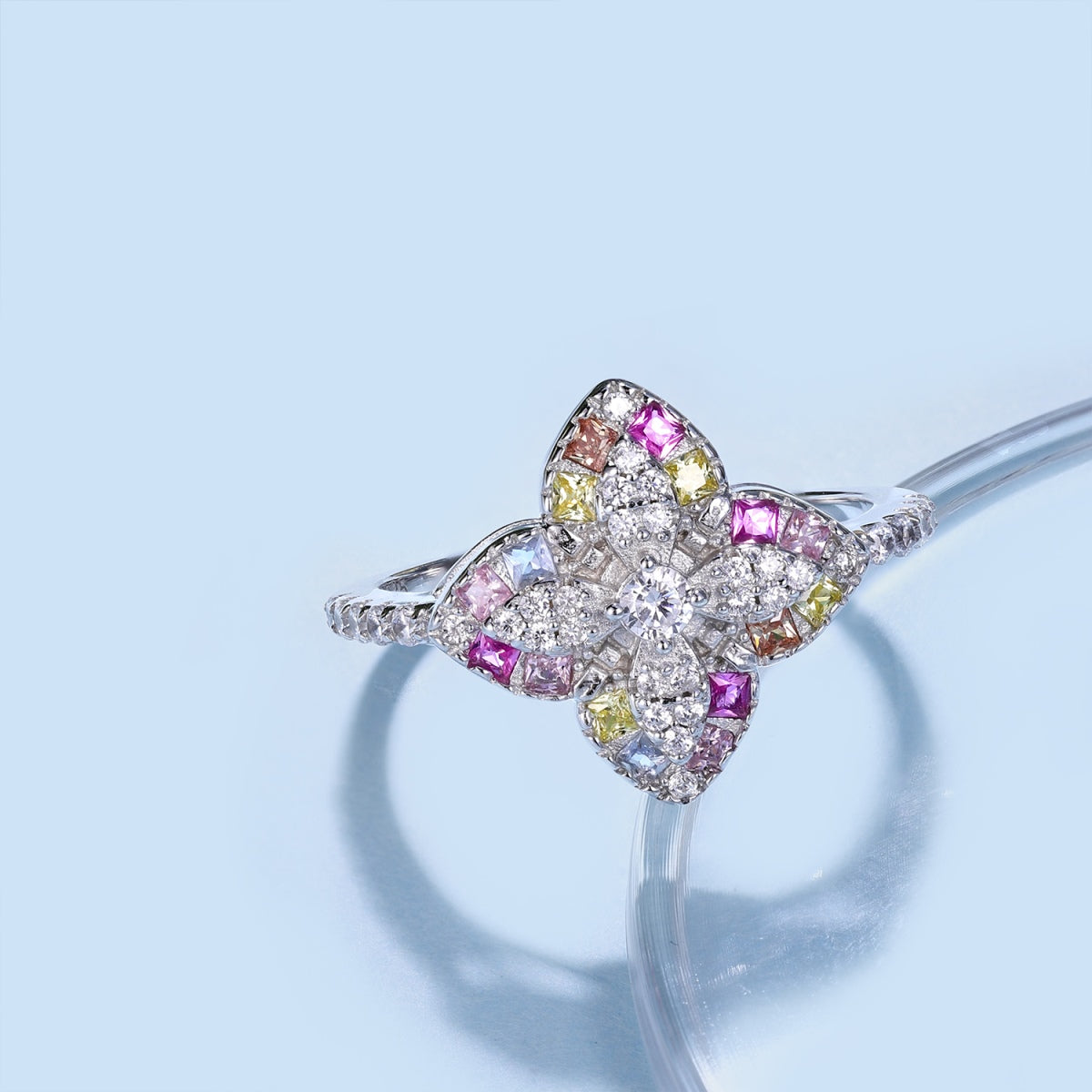 [Lora-Jewelry] Bague de banquet luxueuse en forme de fleur colorée