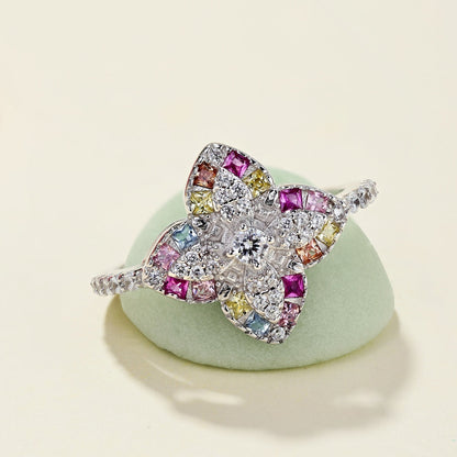 [Lora-Jewelry] Bague de banquet luxueuse en forme de fleur colorée