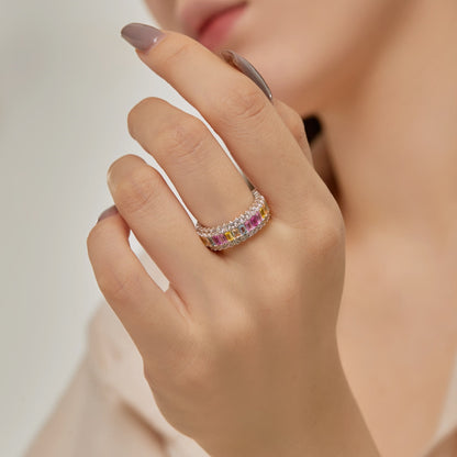 [Lora-Jewelry] Bague quotidienne délicate et colorée à taille radiante