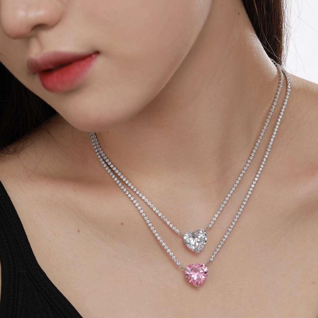 [Lora-Jewelry] Collier tennis polyvalent et coloré en forme de cœur de 8,0 carats
