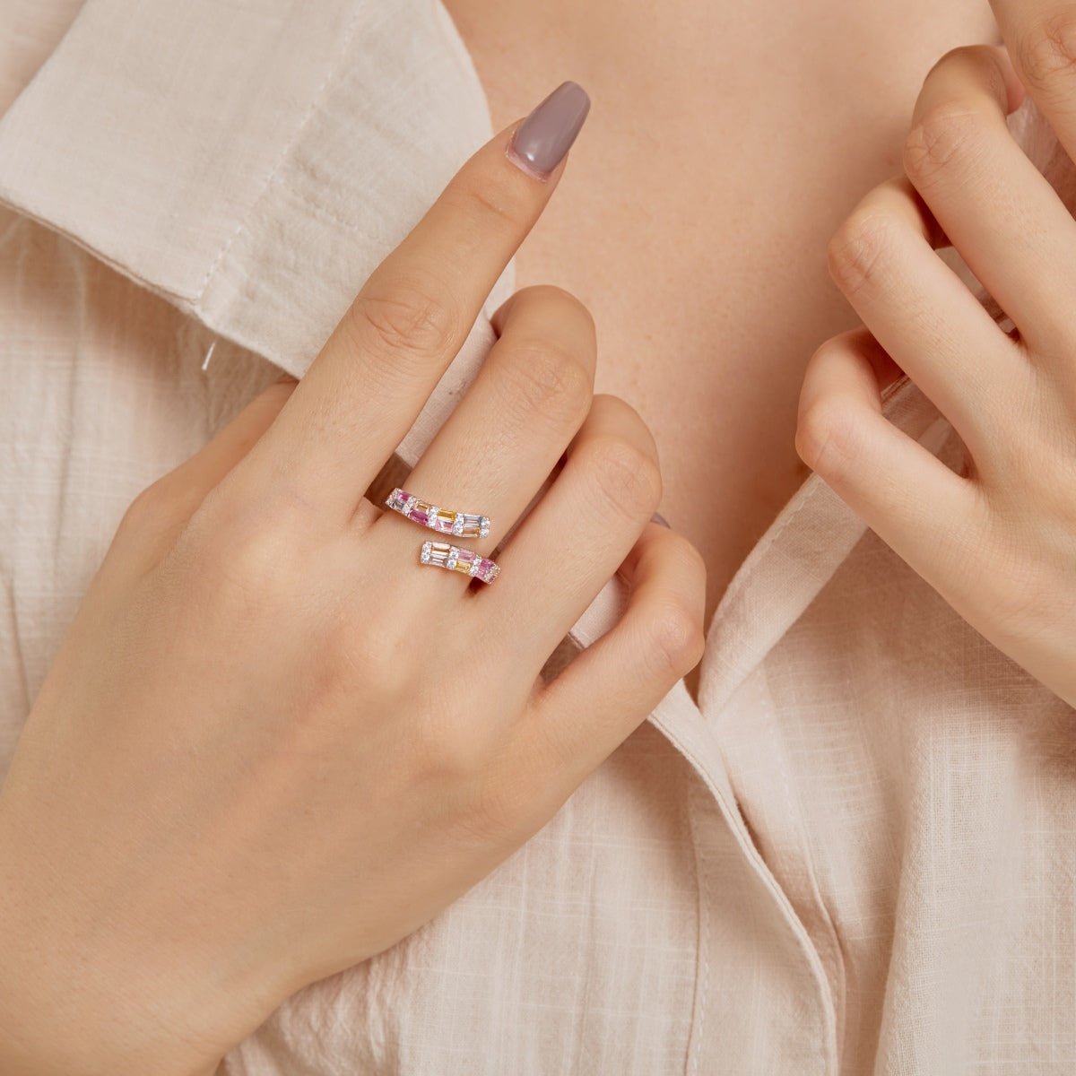 [Lora-Jewelry] Charmante bague ajustable à taille radiante colorée pour un usage quotidien