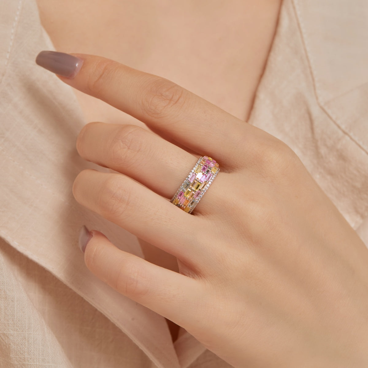 [Lora-Jewelry] Bague quotidienne colorée et éclatante à taille radieuse