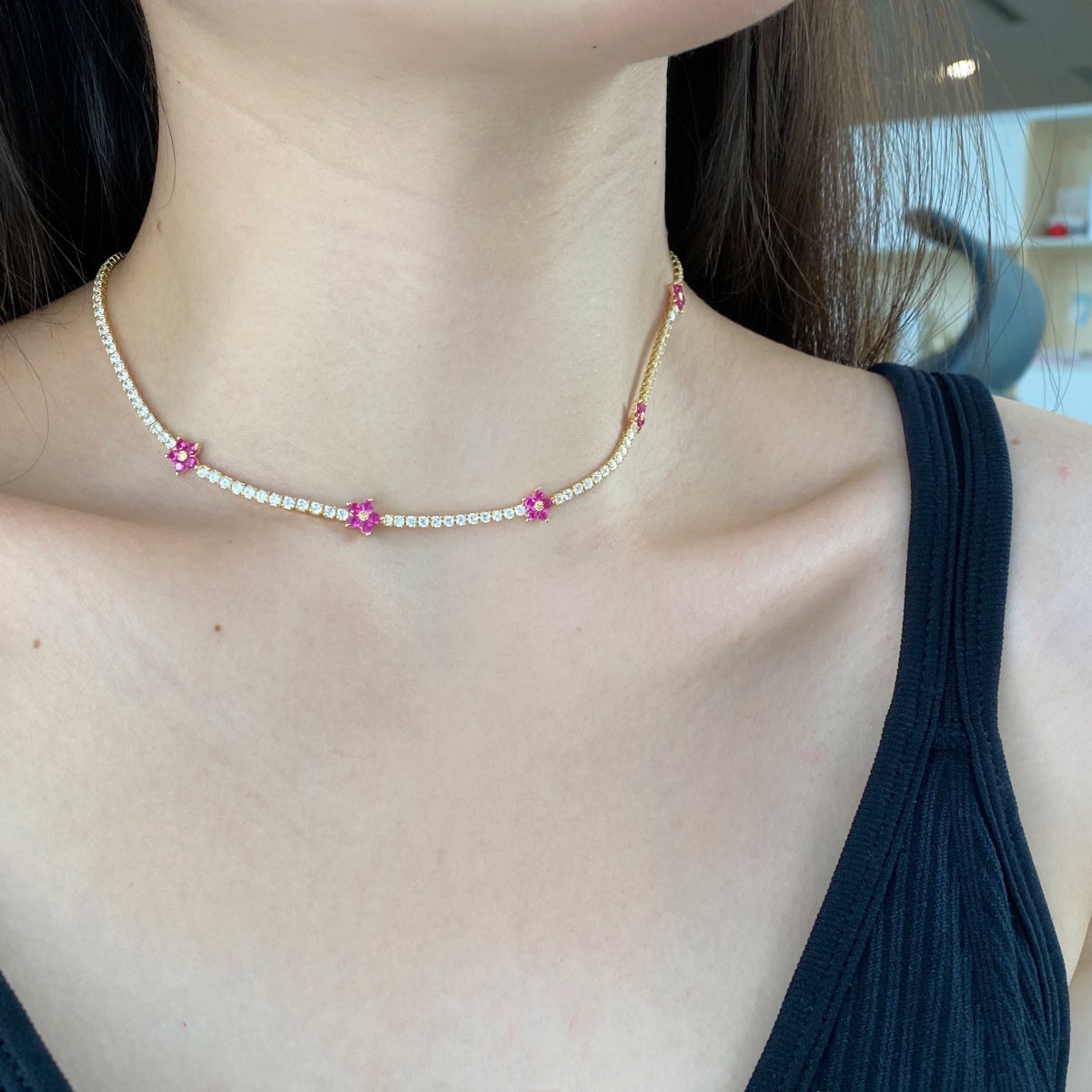 [Lora-Jewelry] Collier tennis luxueux à fleurs colorées