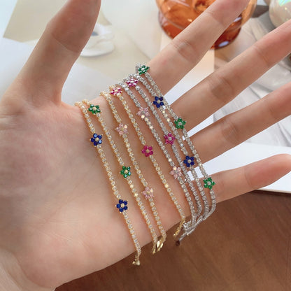 [Lora-Jewelry]Sparkling Flower Shape Tennis Bracelet
