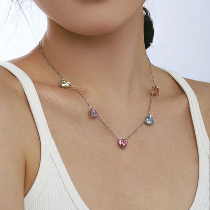 [Lora-Jewelry] Collier scintillant en forme de cœur coloré