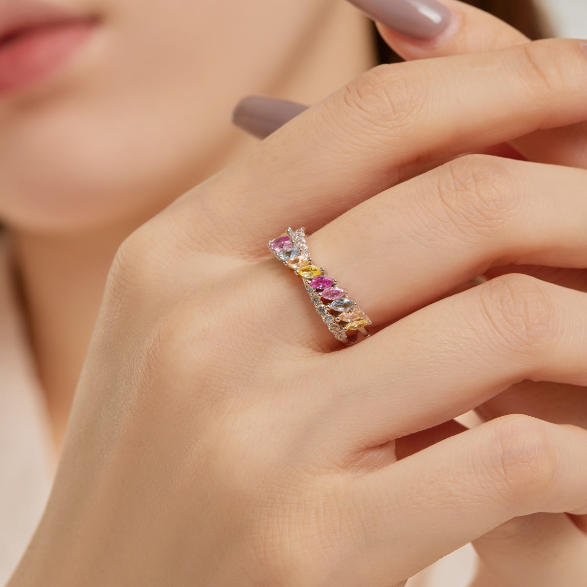 [Lora-Jewelry]個性的なカラフルなマーキスカットデイリーリング