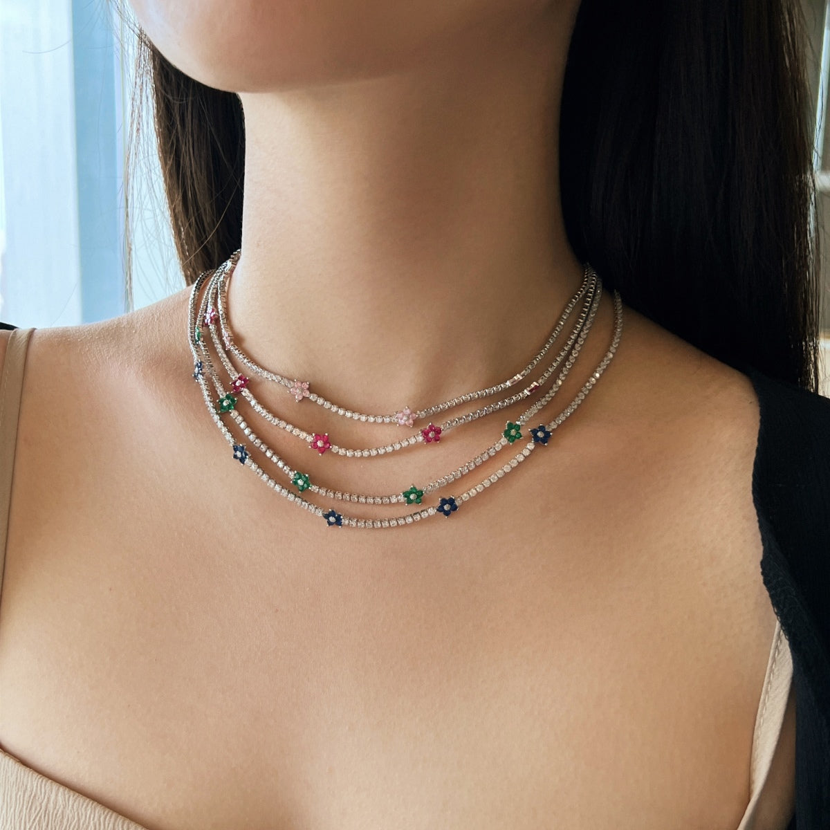 [Lora-Jewelry] Collier tennis luxueux à fleurs colorées