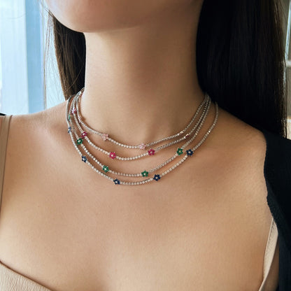 [Lora-Jewelry] Collier tennis luxueux à fleurs colorées