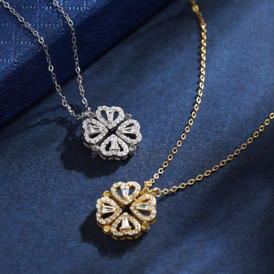 [Lora-Jewelry] Collier en forme de cœur orné de fleurs taillées