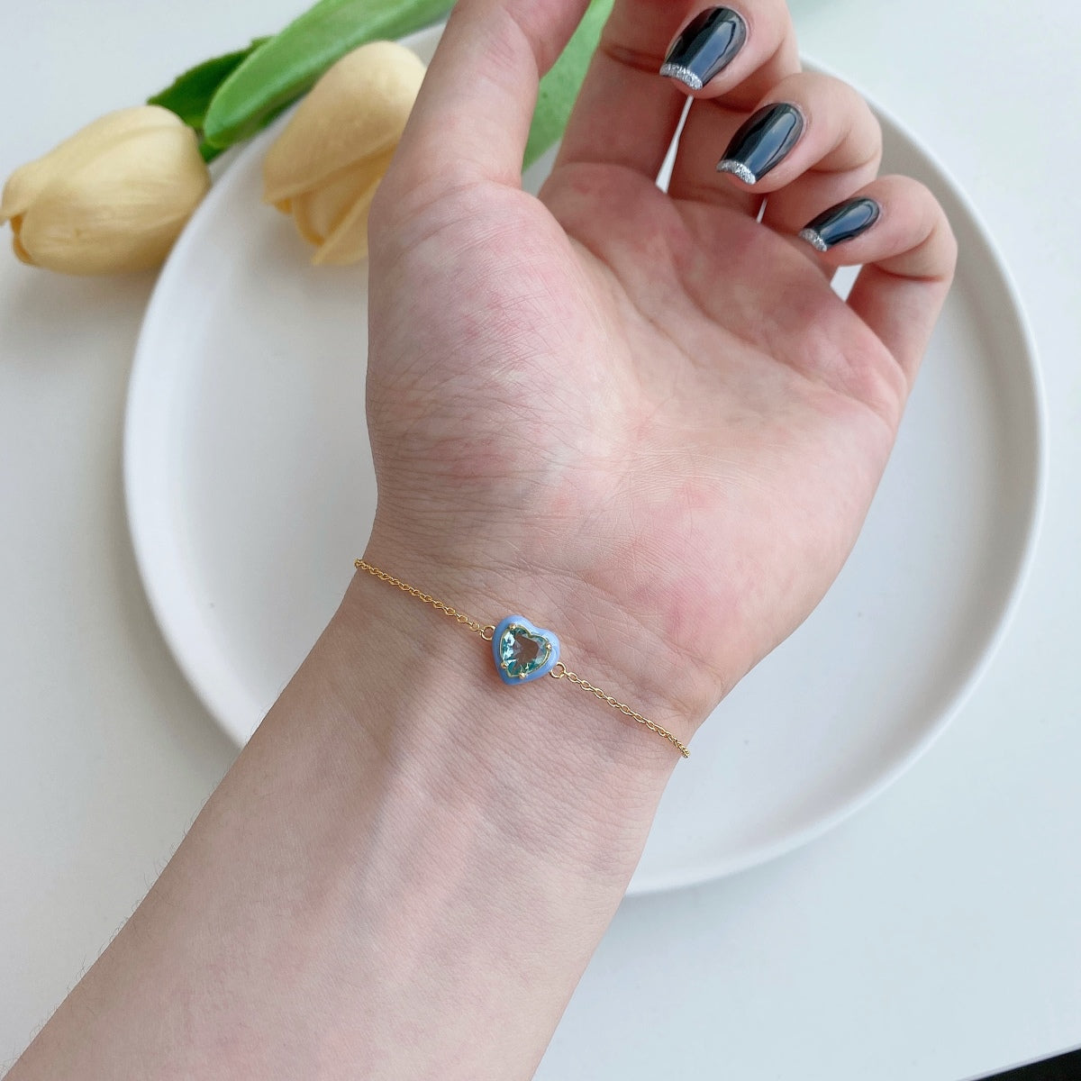[Lora-Jewelry] Bracelet romantique scintillant en forme de cœur pour amoureux