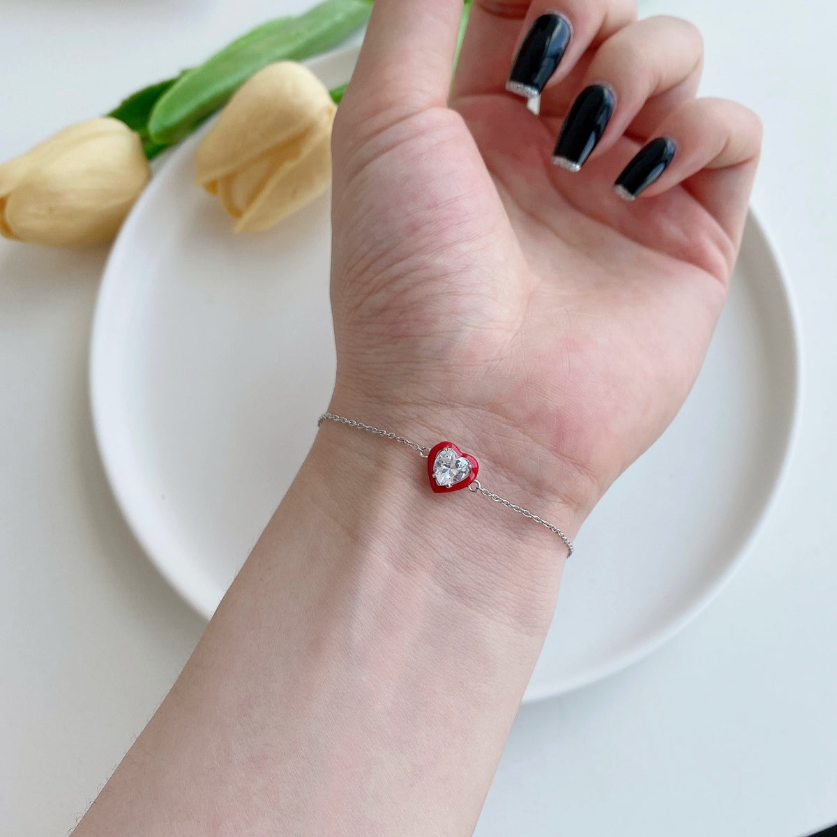 [Lora-Jewelry] Bracelet romantique scintillant en forme de cœur pour amoureux