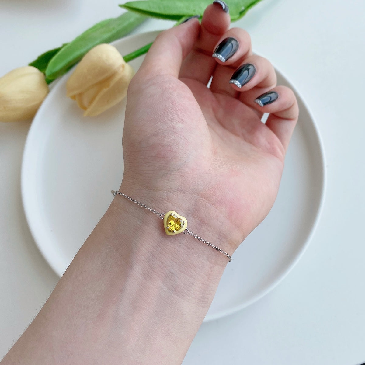 [Lora-Jewelry] Bracelet romantique scintillant en forme de cœur pour amoureux