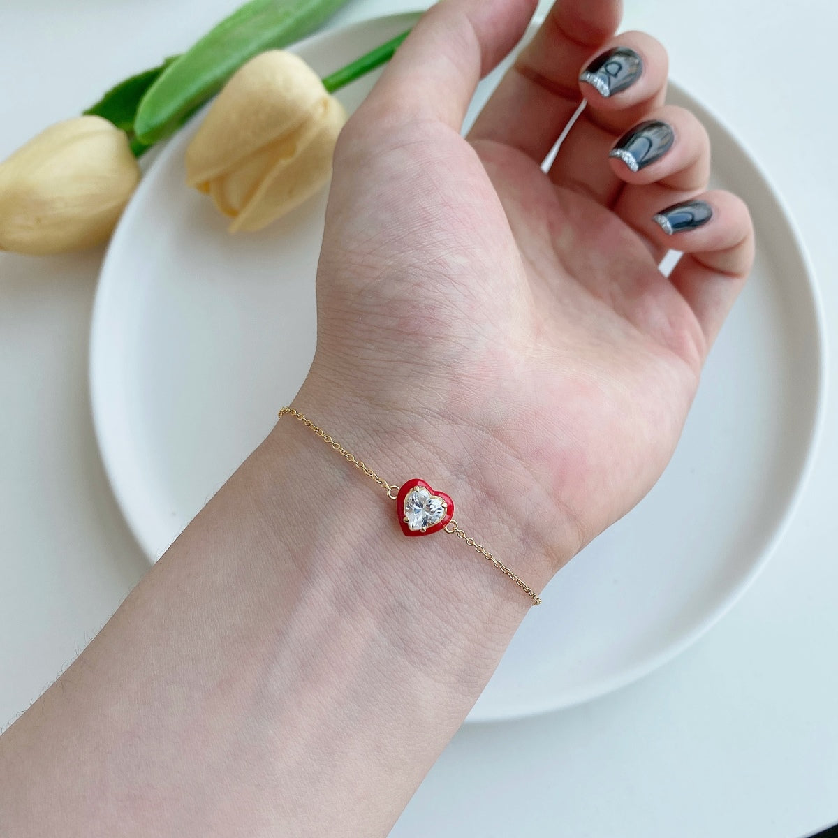 [Lora-Jewelry] Bracelet romantique scintillant en forme de cœur pour amoureux