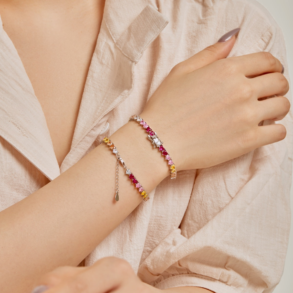 [Lora-Jewelry]Luxurious Colorful Romantic Heart Shape Lover Bracelet