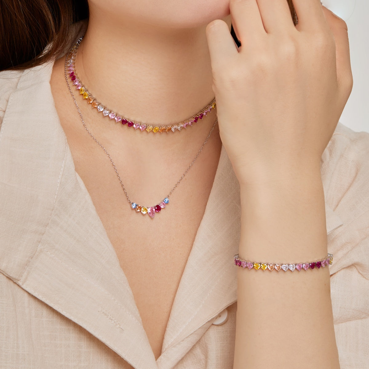 [Lora-Jewelry]Luxurious Colorful Romantic Heart Shape Lover Bracelet
