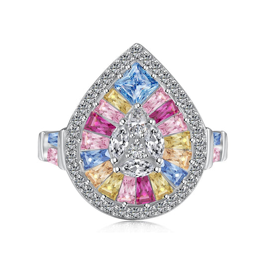 [Lora-Jewelry] Bague de banquet élégante et colorée en forme de goutte d'eau